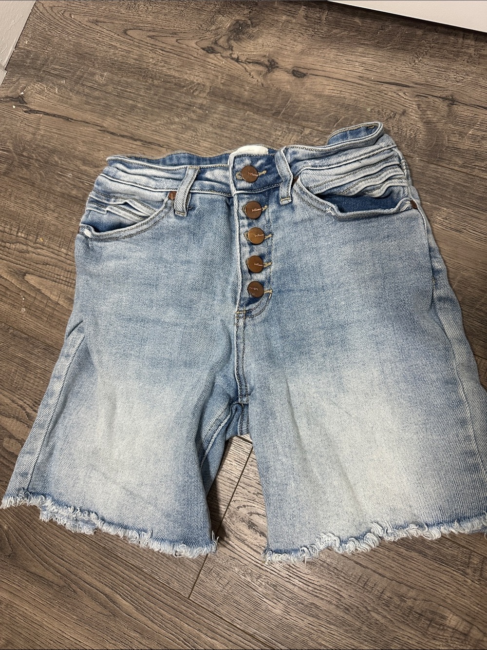 Boheme Light Blue High-Rise Button-Front Denim Shorts